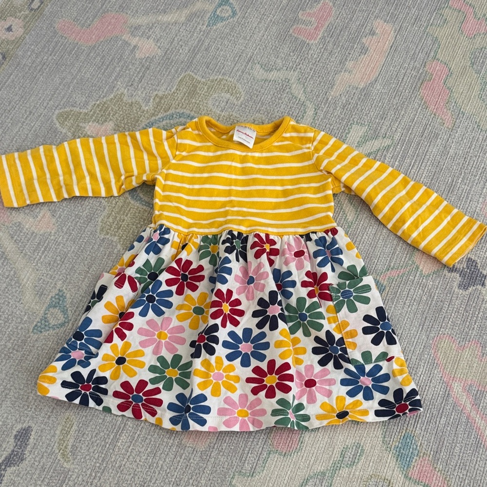 Hanna Andersson Yellow Striped Floral Dress -18-24m